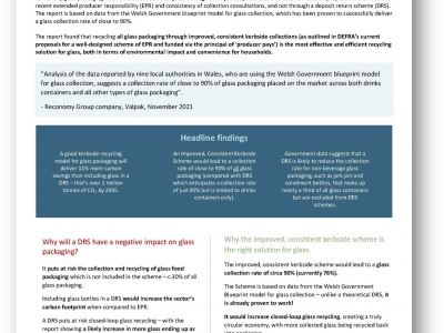New report shows that the planned deposit return scheme will produce millions of tonnes more carbon and collect less glass than an improved kerbside scheme.
