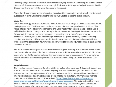 British Glass responds to the Towards sustainable packaging materials report from Cambridge University