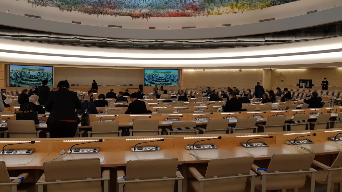 Delegates gather in the UN Palace of Nations for the International Year of Glass opening ceremony